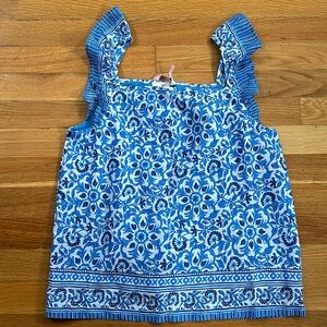 Vineyard Vines, printed flutter sleeve top, katama tile blue, size 10, NWT